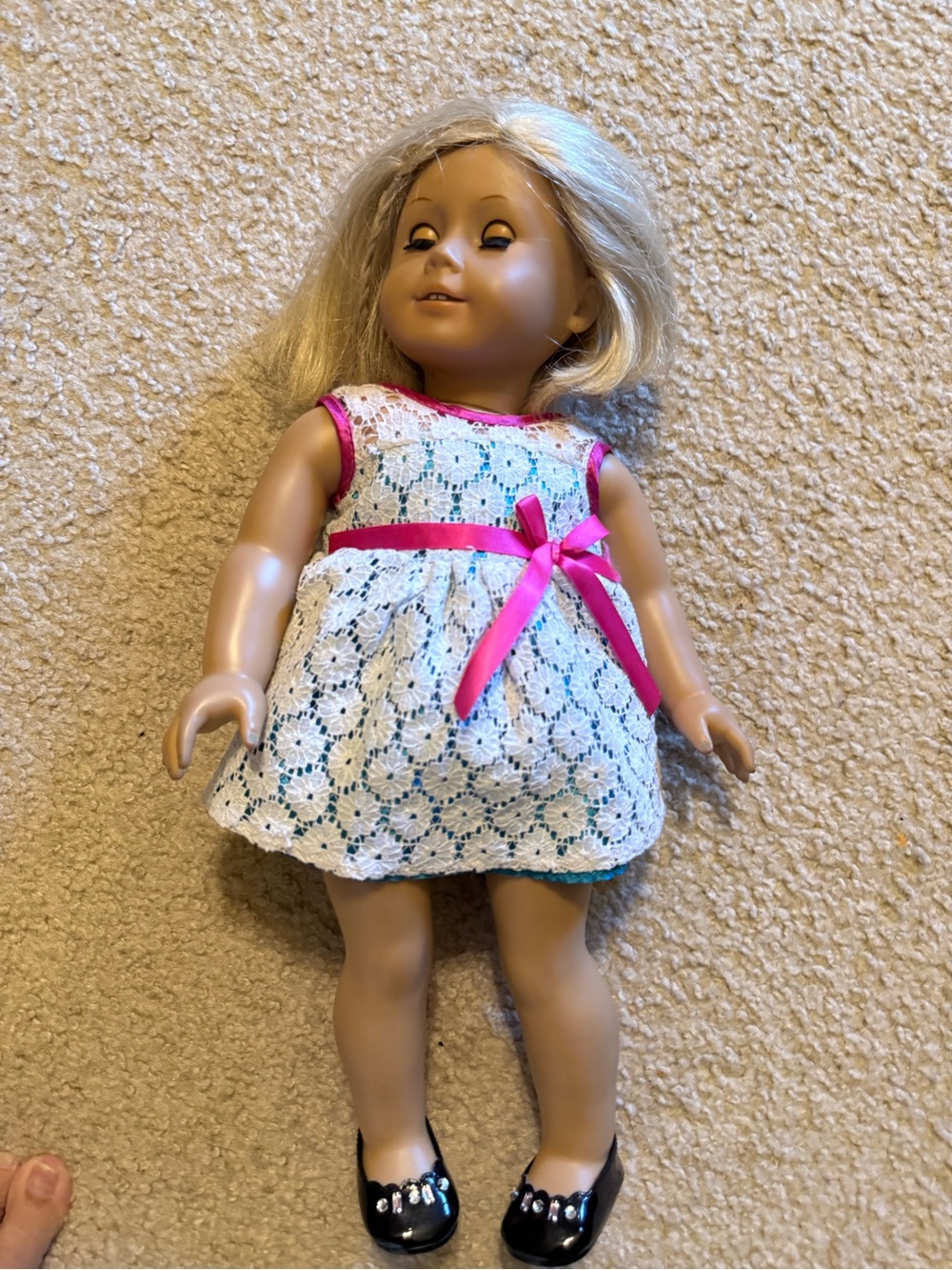 American girl doll Amber Kids Lace Dress Doll Outfit with Pink Ribbon